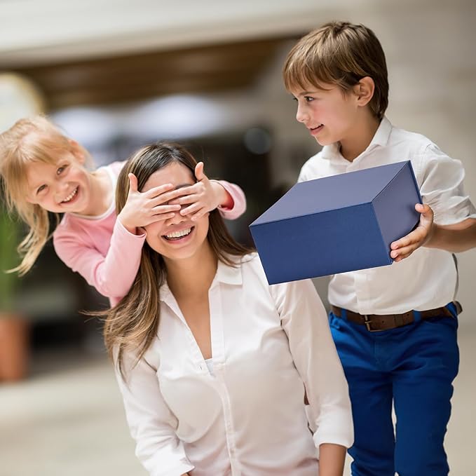 4 Pack 8x8x4 Inches Gift Boxes with Magnetic Closure Lids, Blue Magnetic Box for Wedding, Groomsmen Bridesmaid Proposal, Birthdays, Mother's Day
