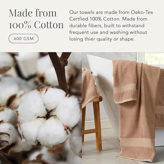 NY Loft 100% Cotton 4 Pack Bath Towel Set| Super Soft & Absorbent Quick-Dry Bath Towels 30" x 52" |Textured and Durable Cotton | Trinity Collection (4 Pack, Light Taupe)