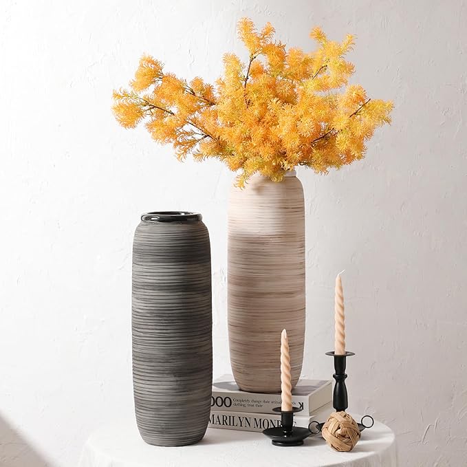 ALMA Black Tall Floor Vase for Pampas Grass, 18'' Gray Extra Large Floor Vase for Home Decor, Big Unique Ceramic Flower Vases for Living Room Floor,Fireplace,Mantel Decoration