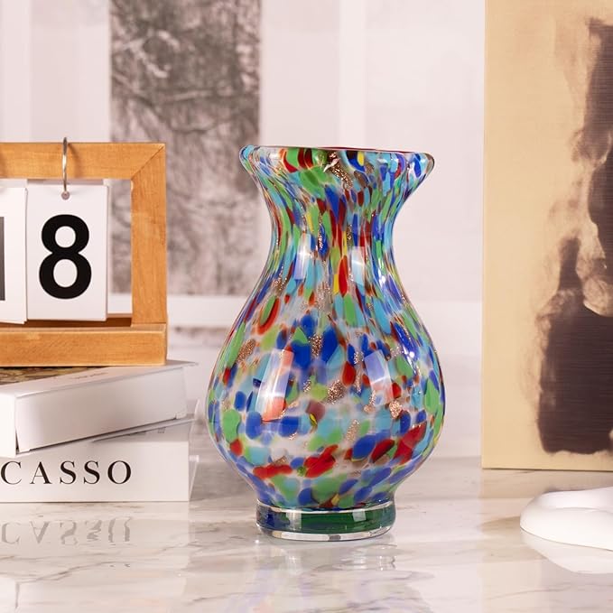 KAMMAK Colored Glass Vase, Beautiful Hand Blown Decorative Vase, Modern Art Vase for Flower Mantle Dining Table Centerpiece, Entryway Living Room Wedding Decoration, FH011