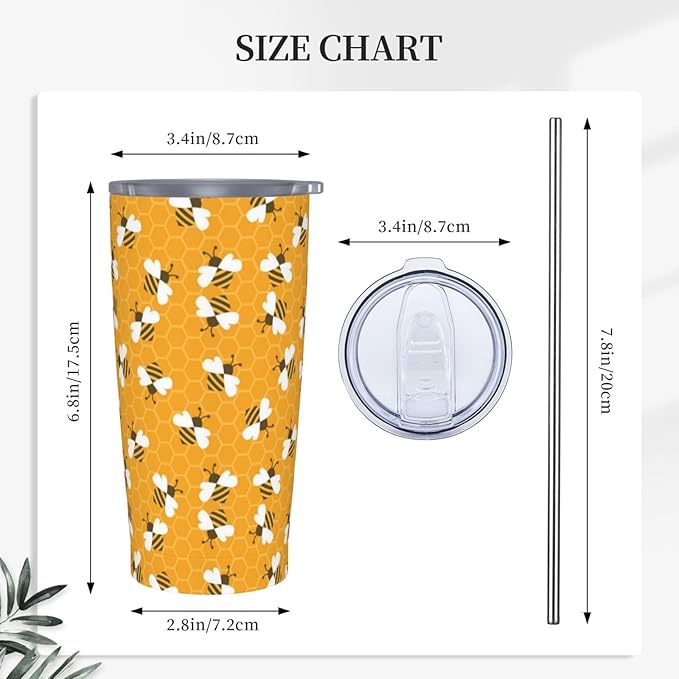 Bumble Bees Tumbler,Bees 21oz Stainless Steel Insulated Travel Tumblers,Travel Coffee Mug with Lid and Straw Water Bottle Drink Tumbler Cups Gifts for Women Men Lovers