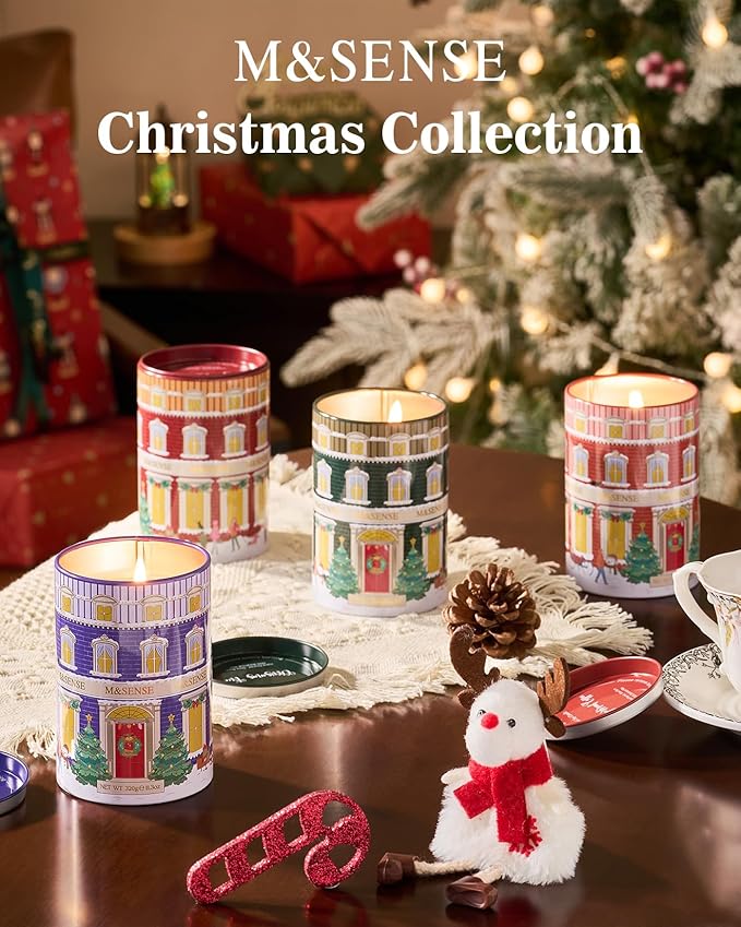 M&SENSE Snowy Christmas Candles, Winter Scented Holiday Soy Candles for Home, 11.3oz 70 Hour Non Toxic Long Burning, Cozy Aromatherapy Christmas Gifts for Women Men