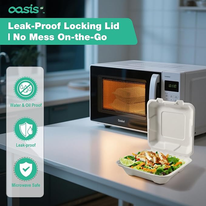 𝟴𝘅𝟴", 𝟲𝟴-𝗣𝗮𝗰𝗸 Disposable Clamshell Take Out Food Containers, Biodegradable Paper To Go Boxes for Burgers, Sandwiches, Fries & More (White)