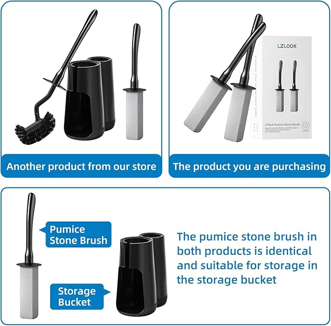 Toilet Pumice Stone for Cleaning, Toilet Bowl Pumice Stone, Extra Long Handle Toilet Bowl Cleaners for Removing Hard Stain Lime. Ideal for Toilet Bathroom Sink Grill Pool(2 Pack Black)