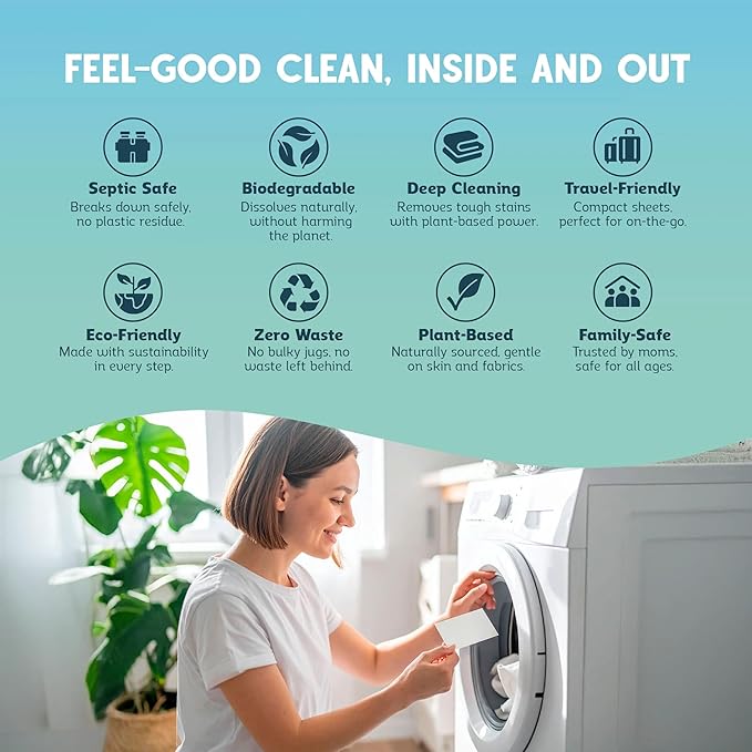 QLEAN Laundry Detergent Sheets (Travel Size 40 Loads) – Travel Laundry Detergent Sheets, Eco-Friendly Laundry Soap, HE & Standard Washer Safe, Stain Remover, Skin-Friendly - Sweet Summer Love
