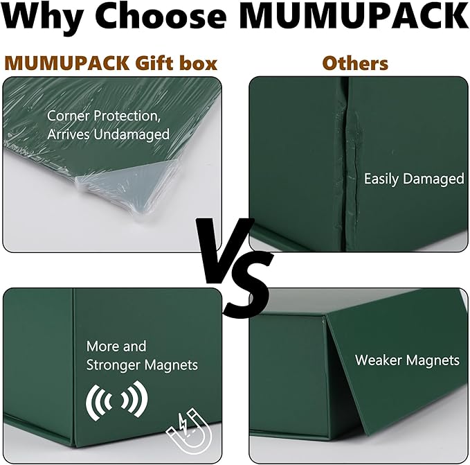 Green Gift Box,13x11x5.3 Large Gift Boxes With Lids For Presents Includes Ribbon And Diy Printable Sticker Paper,Bridesmaid Proposal Box,Magnetic Gift Box For Birthday,Wedding,Graduation