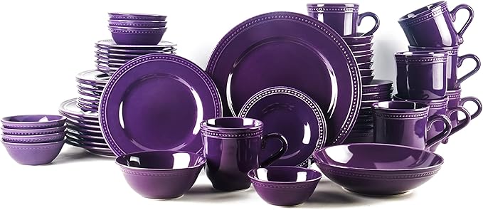 Pearl Dots Stoneware Dinnerware Set (Purple, 56pc Set)