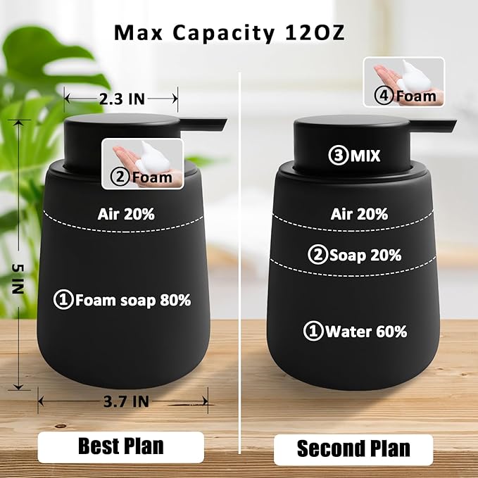 Soap Foaming Dispenser Ceramic with Easy-to-Press Pump Hand Foam Dispenser for Shampoo Bathroom Kitchen 12 oz