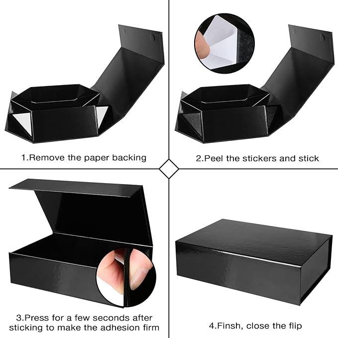 Aimyoo Medium Black Collapsible Gift Box with Magnetic Closure Lids 10.5x7x3 in, Bridesmaid Groomsman Proposal Boxes, Rectangle Present Box for Graduation Birthday Storage (1 Pack)