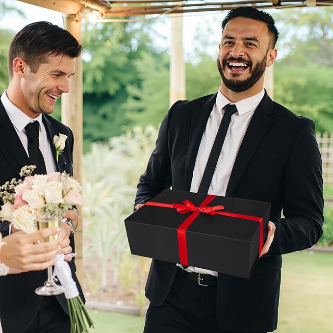 Ditwis 4 Pack 13.8x9x4.3 Inches Gift Boxes with Magnetic Closure Lids, Black Magnetic Box for Wedding, Groomsmen Bridesmaid Proposal, Birthdays, Mother's Day