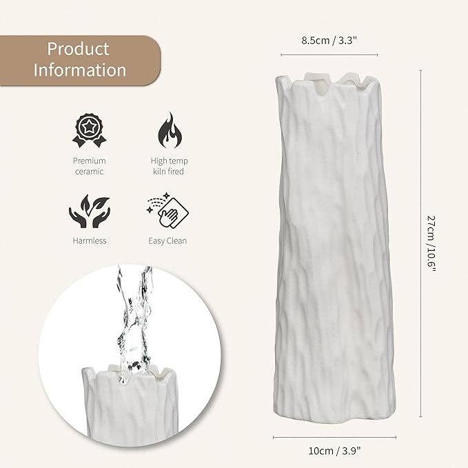 White Matte Ceramic Vase, Organic Nature Shape, 10.7 Inch Boho Nordic Ins Style Decorative Flowers Vase, Living Room Bedroom Entryway Minimalist Centerpiece Decor, Birthday Gifts for Women