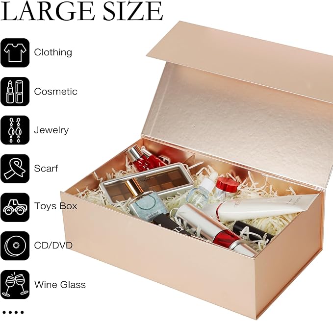 Rose Gold Gift Box with Magnetic Lid 13.8x8.3x4.4 in, Bridesmaid Groomsman Proposal Box, Large Rectangle Storage Box 5 Pack