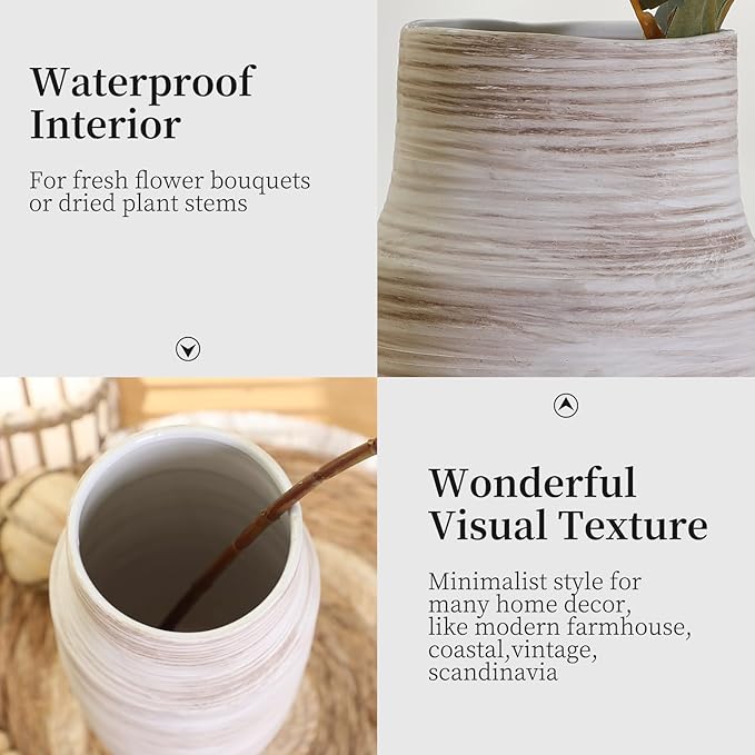 ALMA White Tall Vase for Floor, 18'' Extra Large Vase for Pampas Grass Dried Flower Bouquet, Big Ceramic Rustic Vases for Home Decor, Living Room Floor, Mantel Decoration