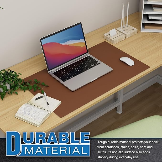 K KNODEL Small Office Leather Desk Mat, Mouse and Keyboard Pad, Computer and Laptop Mat, Desktop Protector and Cover, Writing Pad and Blotter (23.6"x13.8", Brown)