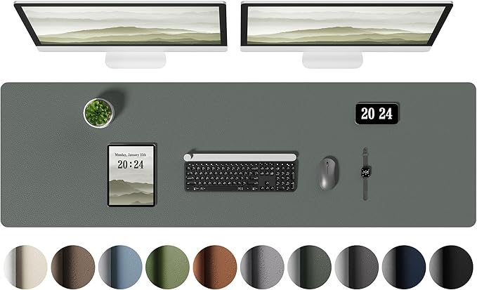 Aothia Leather Desk Pad Protector, Office Desk Mat, Large Mouse Pad, Laptop Desk Pad, Non-Slip PU Leather Desk Blotter, Waterproof Desk Writing Pad for Office and Home (Jungle Green, 55" x 17")