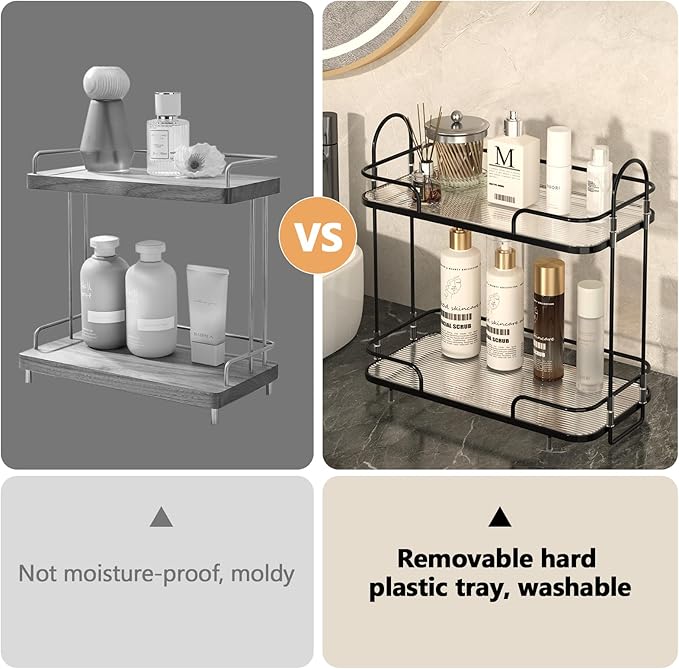 FOLLOWIN 2 Tier Bathroom Counter Organizers and Storage,Make Up Organizers for Counter,Skincare Cosmetic Vanity Perfume Organizers,Makeup Shelf,Elegant Black