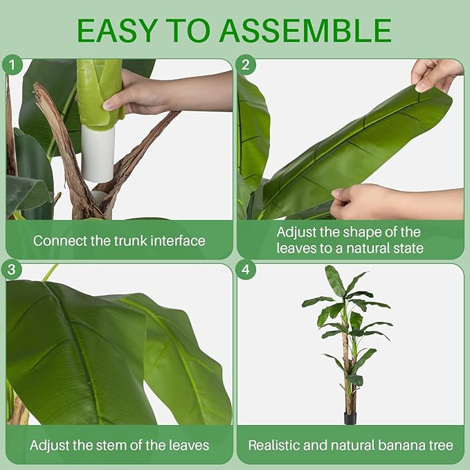 Artificial Banana Tree Faux Tall Plant Fake Banana Leaf Plant Faux Banana Silk Tree Faux Banana Leaves for Home Swimming Pool Indoor Outdoor Patio Tropical Decor