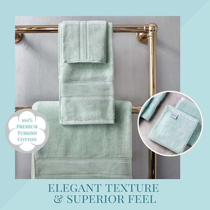 Luzia 8 Piece Bathroom Towel Set - 100% Turkish Cotton, Premium Quality - 2 Bath Towels 2 Hand Towels and 4 Washcloths (Sea Foam/Aqua/Mint/Glacier Green)
