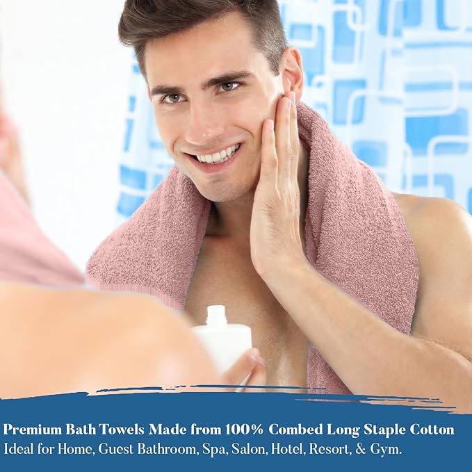 DAN RIVER Bath Towels Set of 4, 27 x 54 Inches, 100% Cotton, Larger & Lighter Weight, Quicker to Dry, Super Soft and Absorbent, Ideal Cotton Towels for Daily Use, Dusty Rose