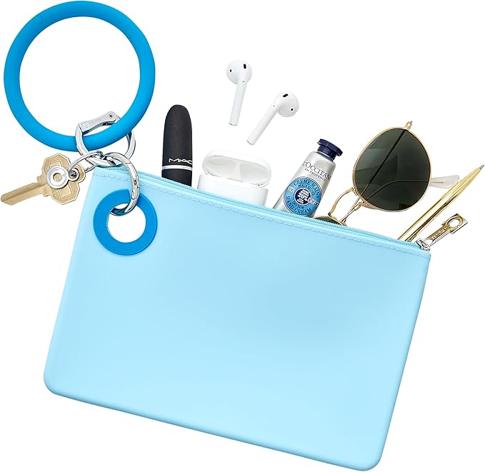 Oventure Large Silicone Pouch - Sweet Carolina Blue | Waterproof Zipper Bag & Holiday Gift for Women, Makeup & Travel