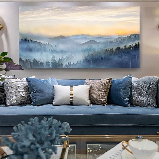 Wall Decor for Living Room Sunrise Misty Forest Print Picture Paintings Wall Art for Bedroom Bathroom Framed Large Canvas Artwork Modern Room Wall Decorations Size 60x30 inches Ready to Hang