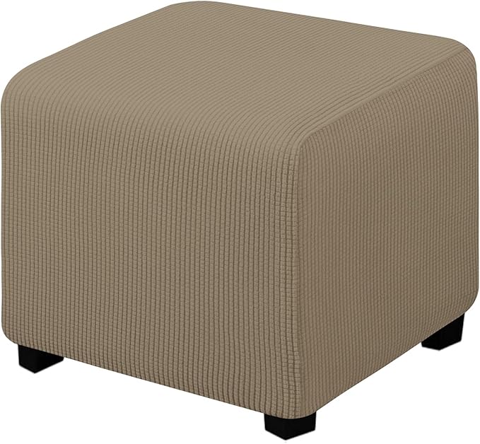 Easy-Going Stretch Square Ottoman Cover Folding Storage Stool Furniture Protector Soft Slipcover with Elastic Bottom (15x15x15inch, Natural)