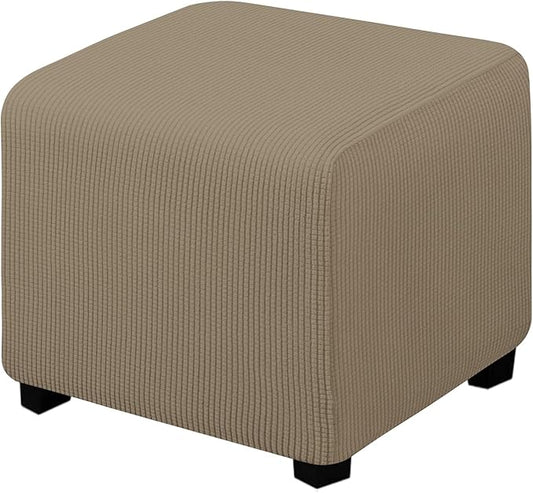 Easy-Going Stretch Square Ottoman Cover Folding Storage Stool Furniture Protector Soft Slipcover with Elastic Bottom (15x15x15inch, Natural)