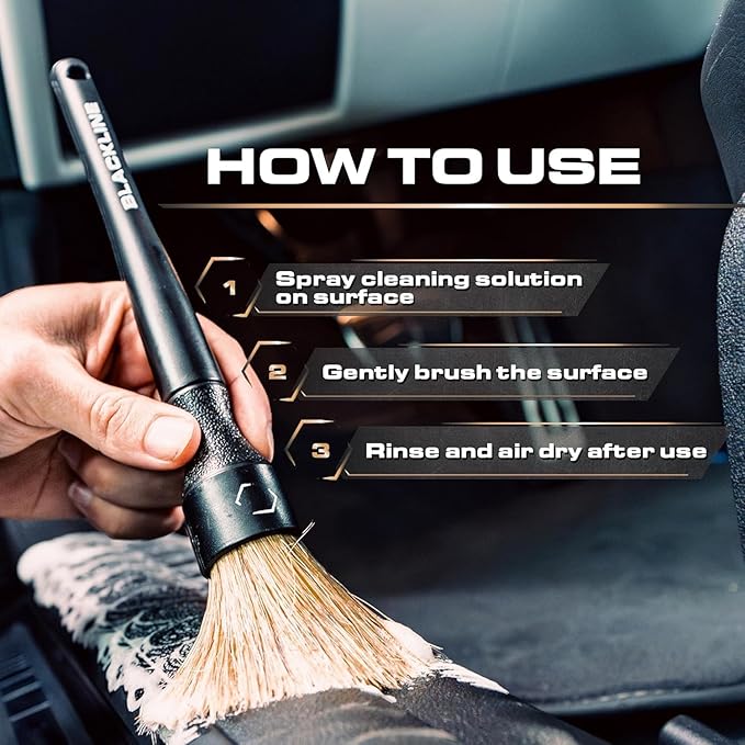 Blackline Car Care Boar Hair Brushes- Luxury Car Detailing Brush Set for Interior and Exterior - Best Auto Detailing Brushes - Premium Hair Car Detailing Brushes (Boars Hair Bristles)