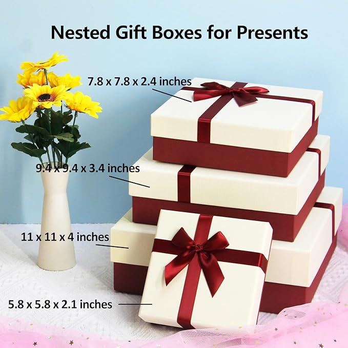 Eerbaier Gift Boxes with Lids for Presents, Set of 4 Gift Boxes for Presents, Luxury Gift Wrap Boxes, Decorative Present Boxes for All Gift Giving Occasions