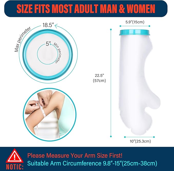 Waterproof Cast Covers for Shower Arm Adult Cast Cover Protector Shower Bag to Keep Wounds Dry for Arm, Hands, Wrists, Elbow, Fingers [2025 New Reusable]