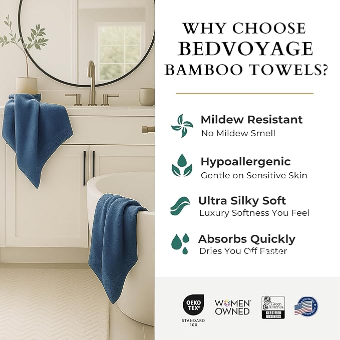 BedVoyage Luxury Bath Towels Set of 8 - Ultra Soft Plush Bathroom Towel Set - Highly Absorbent Viscose from Bamboo Bath Towels Ultra Soft - Spa Towel for Body - Indigo