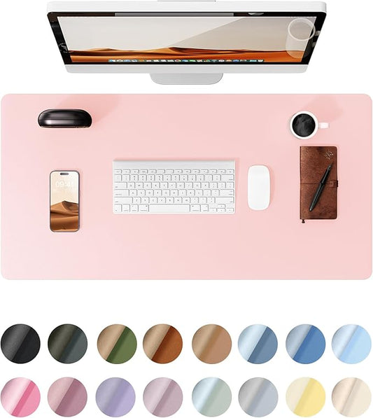 YSAGi Leather Desk Protector, Office Mat, Large Mouse Mat, Non-Slip PU Leather Blotter, Laptop Pad, Waterproof Writing Pad for Office and Home (Light Pink, 23.6" x 13.8")