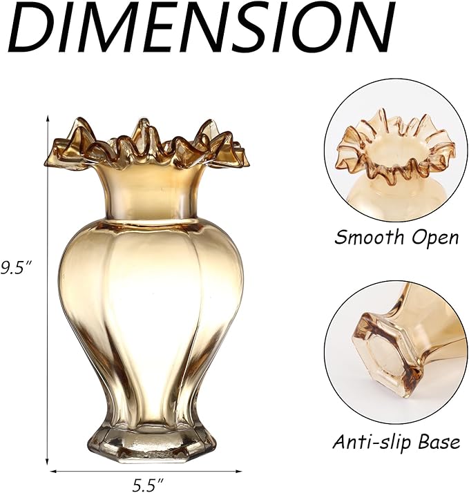 Large Glass Vase, Amber Vase for Flowers, Flower Vases for Bouquet, Glass Flower Vases for Living Room, Dining Table, Shelf, Wedding, Office, Coffee Table, 9.5 Inches