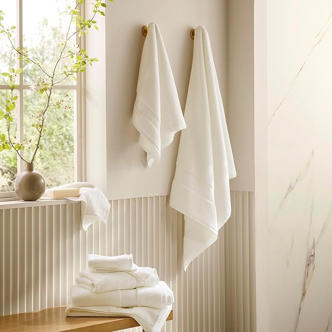 BOLL & BRANCH Plush Bath Towel Set - White - 6 Piece - Includes 2 Bath Towels, 2 Hand Towels & 2 Washcloths - 100% Organic Cotton - Ultra Soft & Luxurious - Quick Absorbing