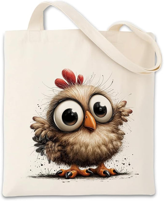 Cute Little Chick Canvas Tote Bag, Cute Animal Themed Totes, Funny Watercolor Chickens Reusable Shopping Bags, Shoulder Bags for Casual Vacation Shopping Work