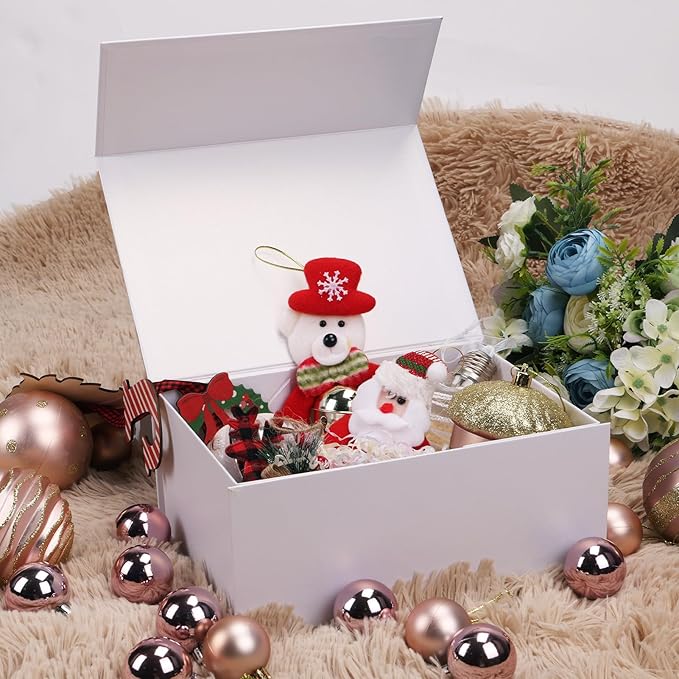 9.5x7x4 Inches Gift Box with Magnetic Closure Lid, White Magnetic Box for Wedding, Groomsmen Bridesmaid Proposal, Birthdays, Mother's Day, 1 Pack