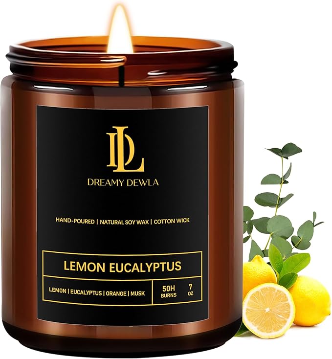 Lemon Eucalyptus Scented Candles, Soy Candle for Home Scented, Candles Gift for Women Men, 7oz with 50 Hour Burn Time