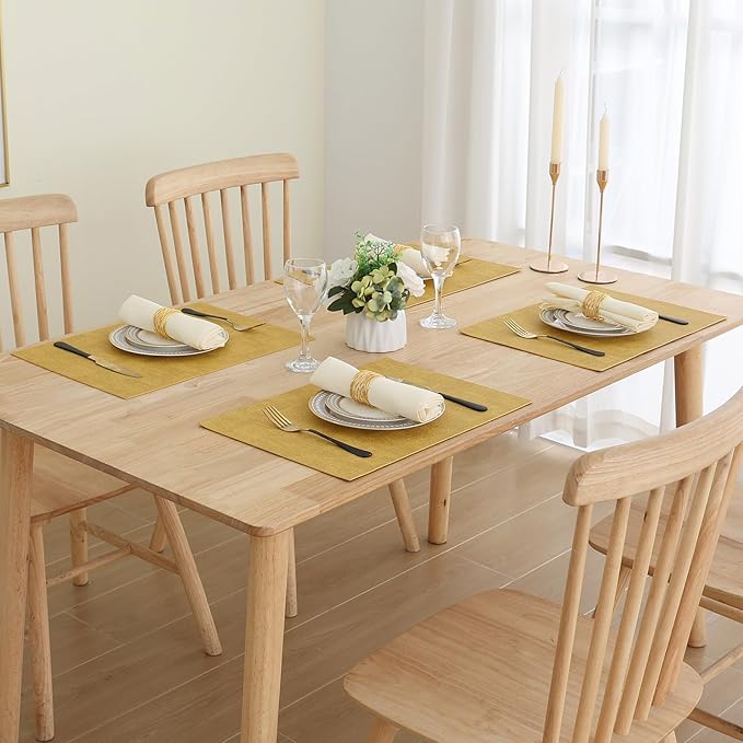 Homaxy Faux Leather Heat Resistant Placemats for Dining Table Set of 8, Waterproof Wipeable Washable PU Table Mats, Easy to Clean Anti-Slip Place Mats, 11.8" x 17", Yellow
