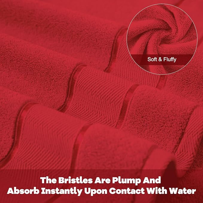 Marvione Bath Towels Set 6 Piece, 100% Turkish Cotton Highly Absorbent and Soft Towels for Bathroom 2 Bath Towels 2 Hand Towels 2 Washcloths, Red