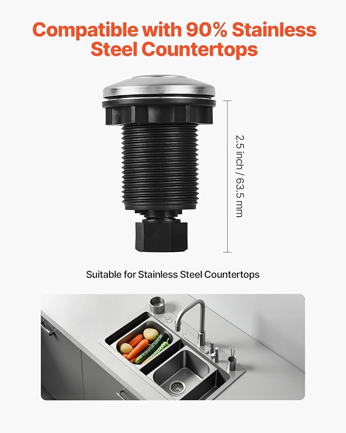 VEVOR Garbage Disposal Air Switch Kit, 2.5" Sink Top Air Switch for Food Waste Disposal, Brushed Silver Stainless Steel ON/OFF Air Button for Waste Disposer - Suitable for Stainless Steel Countertops