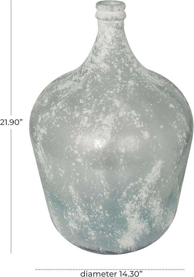 Deco 79 Recycled Glass Handmade Decorative Vase Frosted Spanish Bottle Centerpiece Vase, Flower Vase for Home Decoration 14" x 14" x 22", Clear