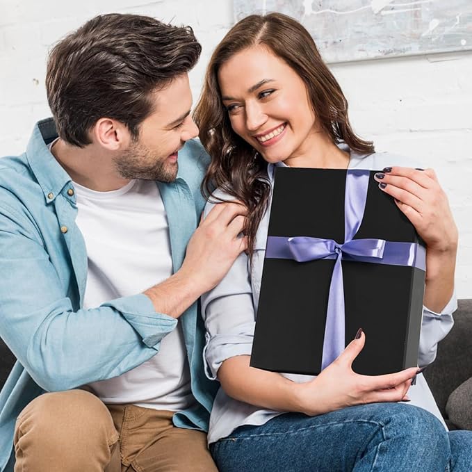 Ditwis 4 Pack 12x9x4 Inches Gift Boxes with Magnetic Closure Lids, Black Magnetic Box for Wedding, Groomsmen Bridesmaid Proposal, Birthdays, Mother's Day