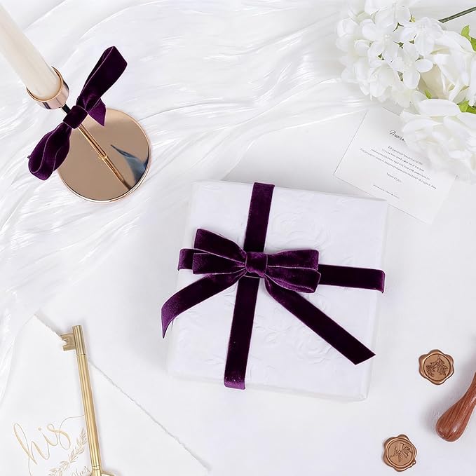 Vintage Purple Velvet Ribbon Christmas Ribbon for Gift Wrapping Crafts Christmas Tree Ornaments Halloween Garland Decorations, 5/8 Inch X 25Yd