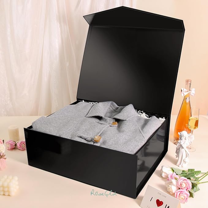 ROSEGLD 5 Extra Large Gift Boxes 20x16x7.2 Inches, Giant Black Magnetic Gift Boxes with lids for Presents, Groomsman Proposal Boxes (Glossy Black)
