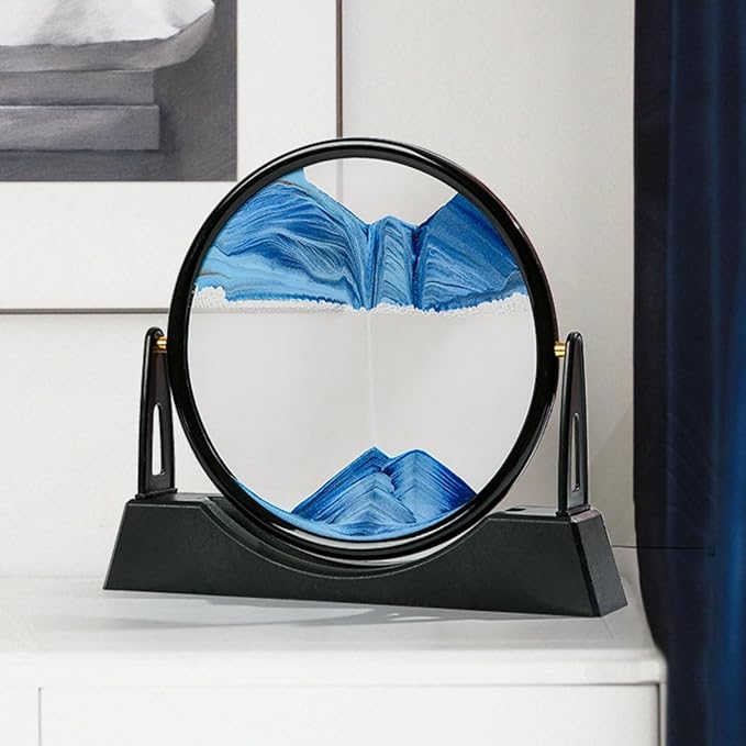 ZSDSZDZY Moving Sand Art Picture Liquid Motion, 3D Quicksand Décor, Deep Sea Sandscapes with Display Flowing Sand Frame for Relaxing, Desktop Office Home Decoration (Blue)