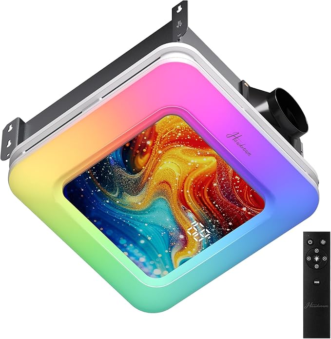Bathroom Exhaust Fan with Light Humidity Sensor, Bathroom Fan with Humidity Sensor, 230 CFM 1.0 Sone Exhaust Fan, Venlitation Fan with 3CCT LED Light 7 LED Color, Remote Control Easy Install