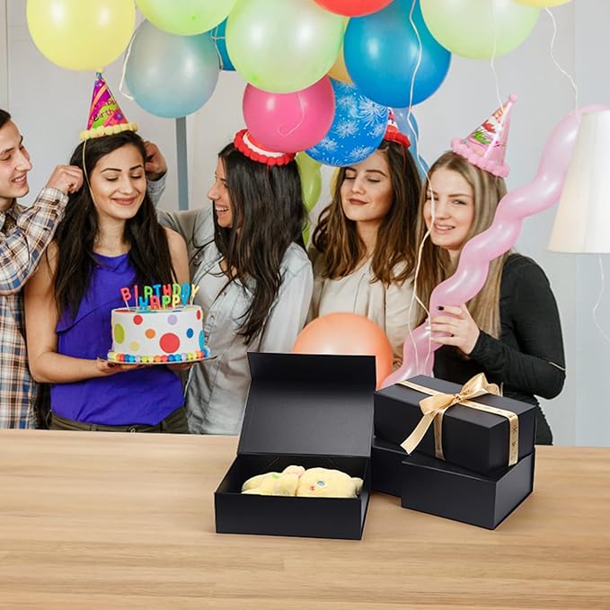 4 Pack 11x8x3.5 Inches Gift Boxes with Magnetic Closure Lids, Black Magnetic Box for Wedding, Groomsmen Bridesmaid Proposal, Birthdays, Mother's Day