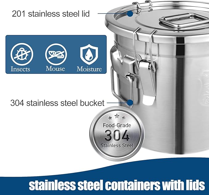 304 Stainless Steel Airtight Canister 5.55Gal /710.4oz/21L Airtight Food Storage Container with Lid and Lock Clips, Large Metal Storage Canister for Coffee Beans, Flour, Tea, Sugar, Cereals