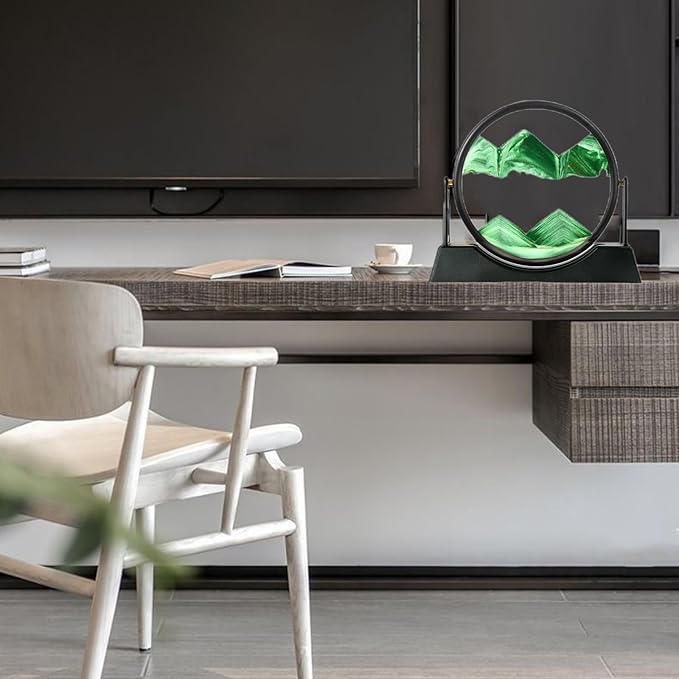 ZSDSZDZY Moving Sand Art Picture Liquid Motion, 3D Quicksand Décor, Deep Sea Sandscapes with Display Flowing Sand Frame for Relaxing, Desktop Office Home Decoration (Green)