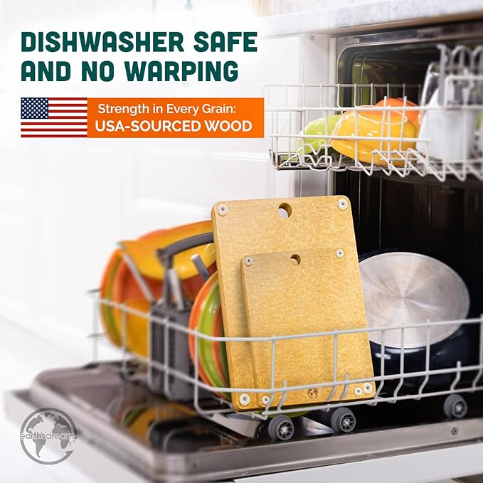 Earth’s Dreams Wood Cutting Board Set 3-Piece: Small, Large & Extra Large - Charcuterie Board, Non-Plastic, Non-Toxic, Heavy-Duty, Dishwasher Safe (Tan)